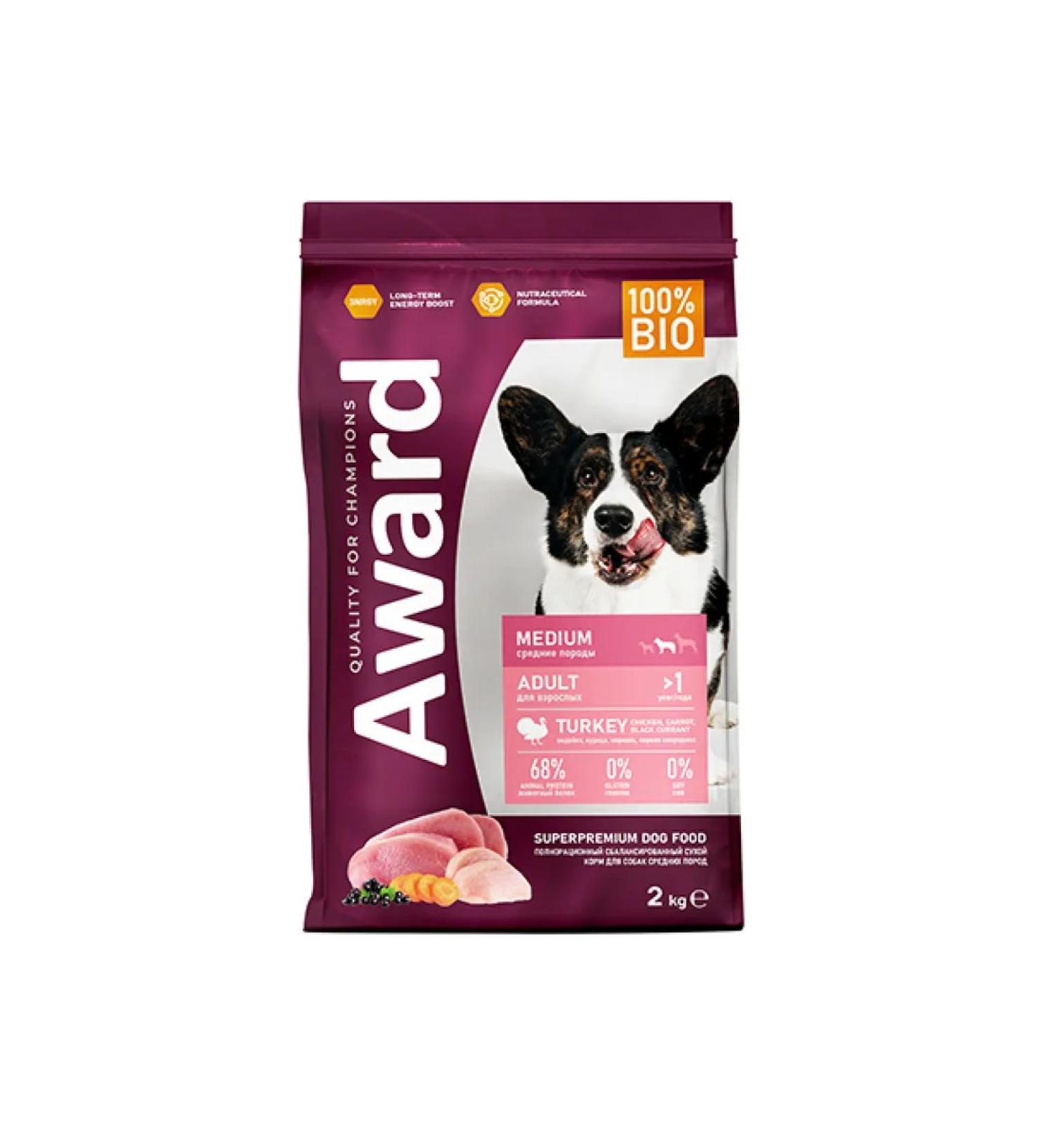 AWARD Dry food for medium dogs with turkey and chicken 2 kg - Buy Online on GoSupps.com