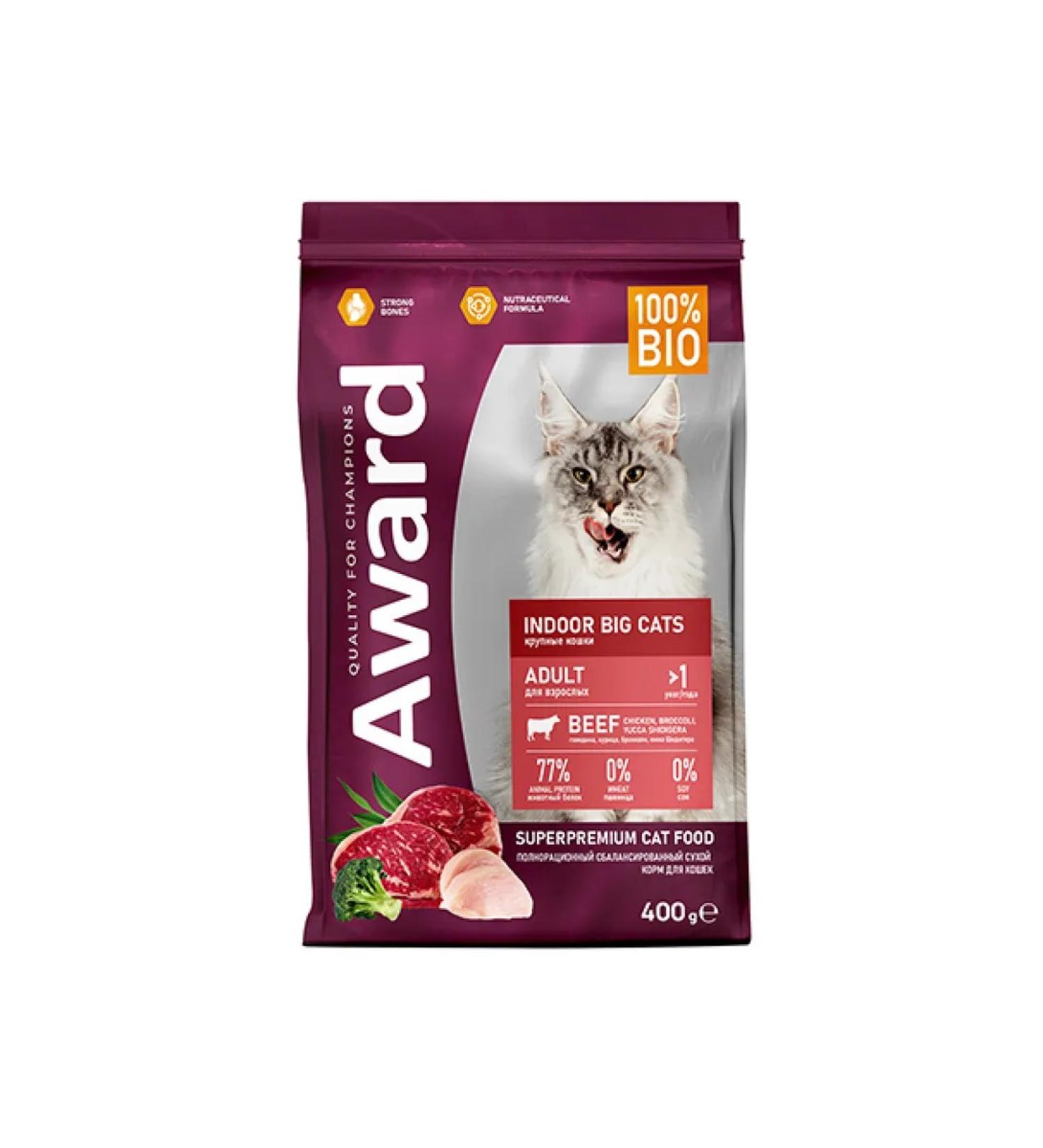 AWARD Dry food for home large cats beef chicken 400g - Buy Online on GoSupps.com