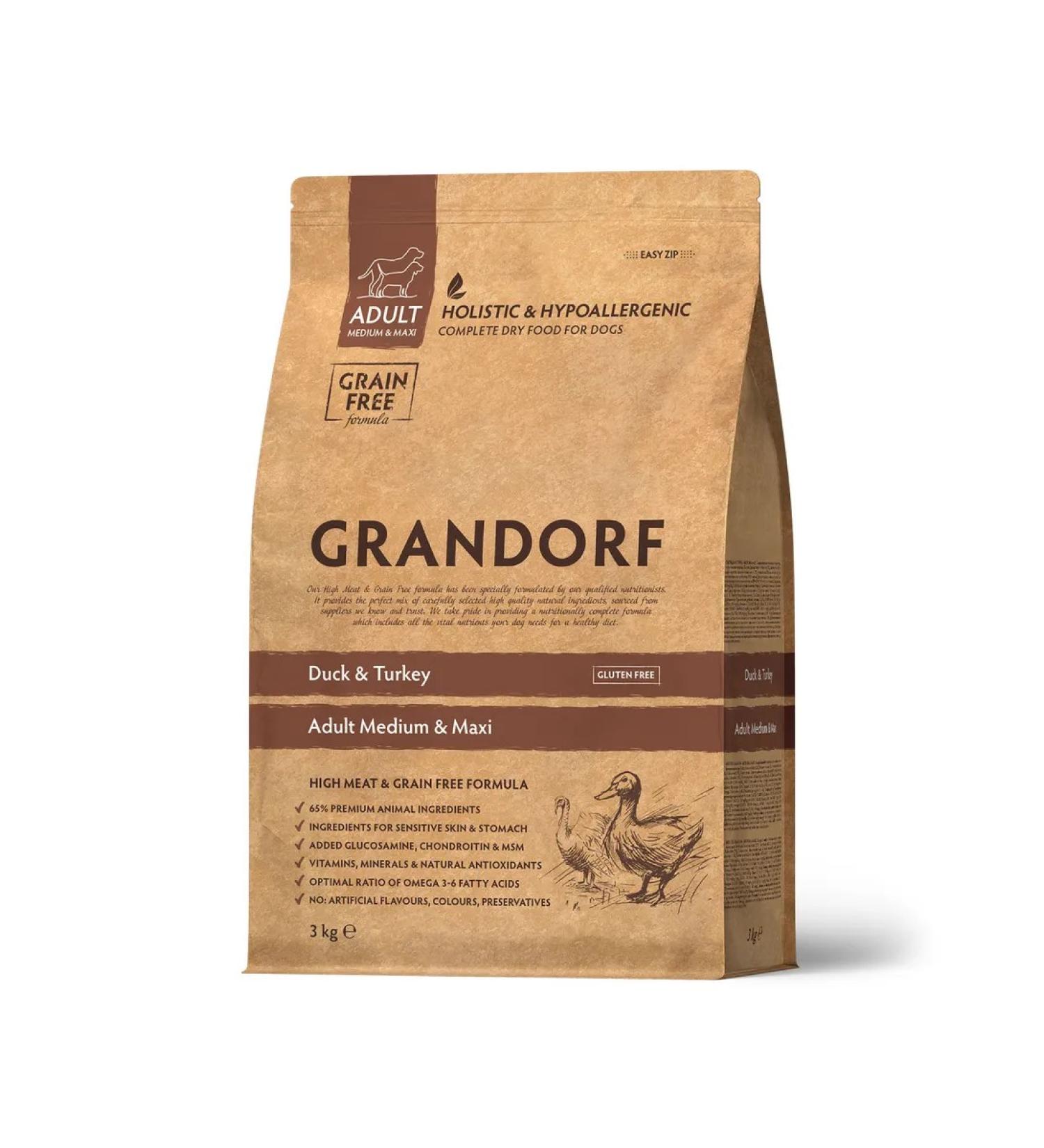 Grandorf GR DOG feed for dogs medium large duck with a turkey 3kg - Buy Online on GoSupps.com