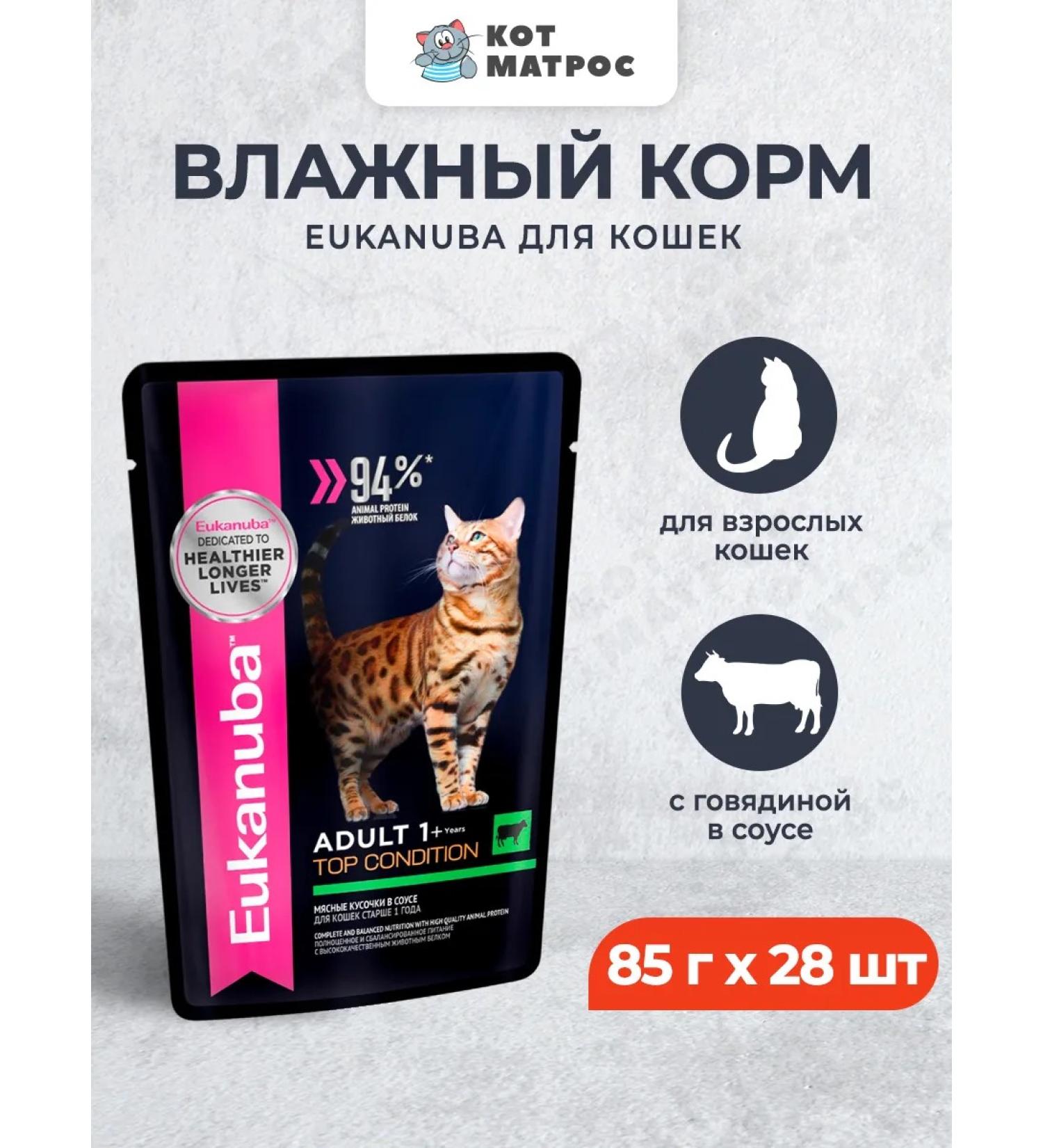 Eukanuba Wet food for cats with beef in sauce - 85g x 28pcs - Buy Online on GoSupps.com