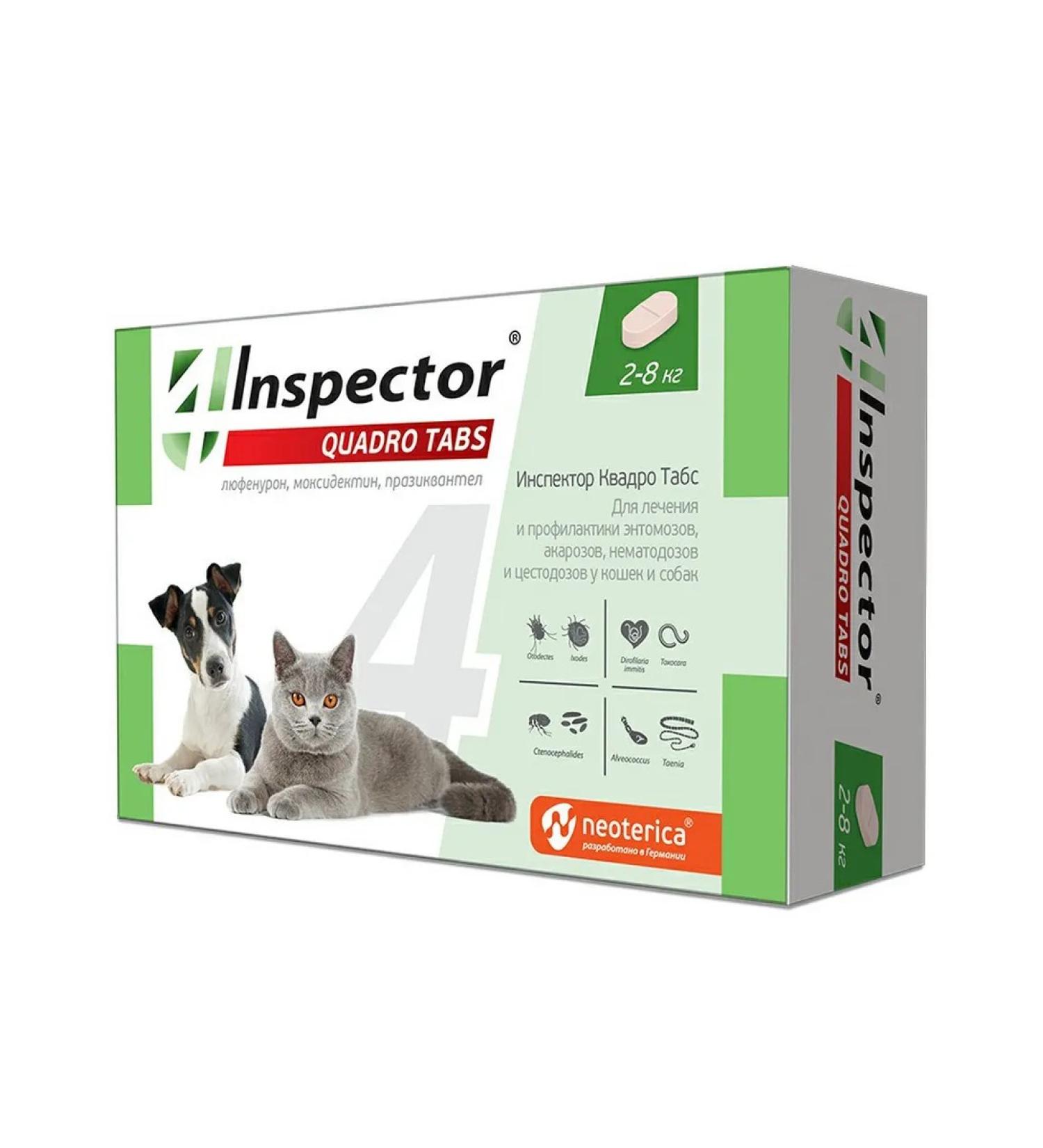 EcoProm Inspector Quadro Tabs from parasites d cats of dogs 2-8kg 4Tab