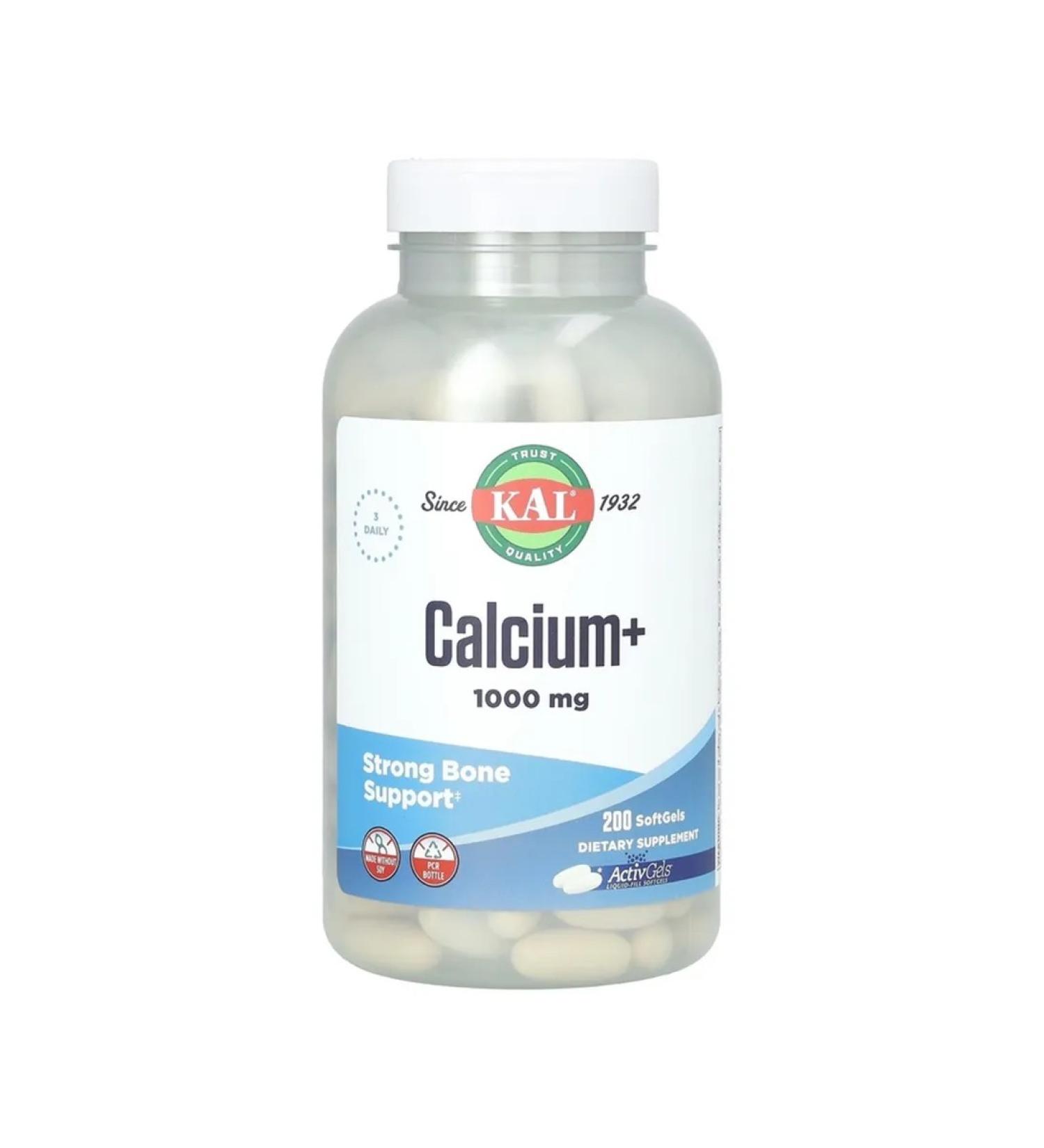 KAL Calcium 1000 mg 200 gel capsules - Buy Online on GoSupps.com