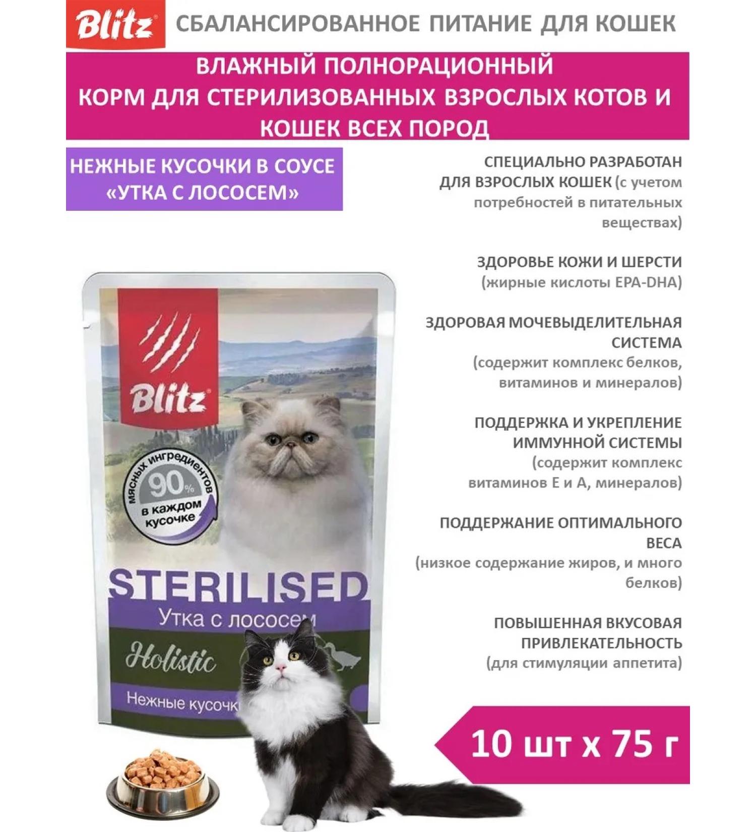 BLITZ Wet food for cats 85g x 10pcs duck with salmon in sauce