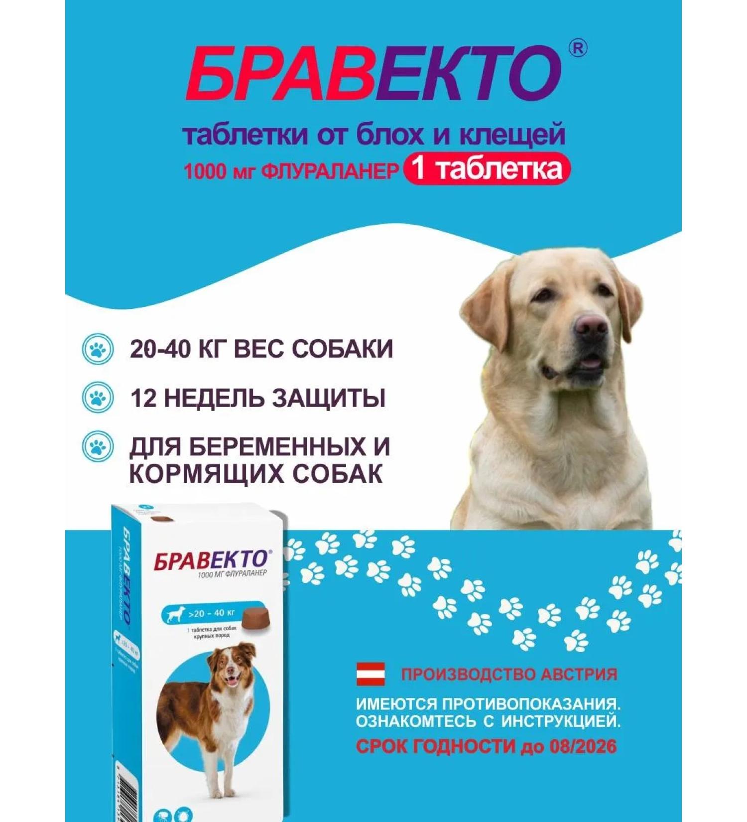 Bravecto20-40 kg chewing tablet 1000 mg - Buy Online on GoSupps.com