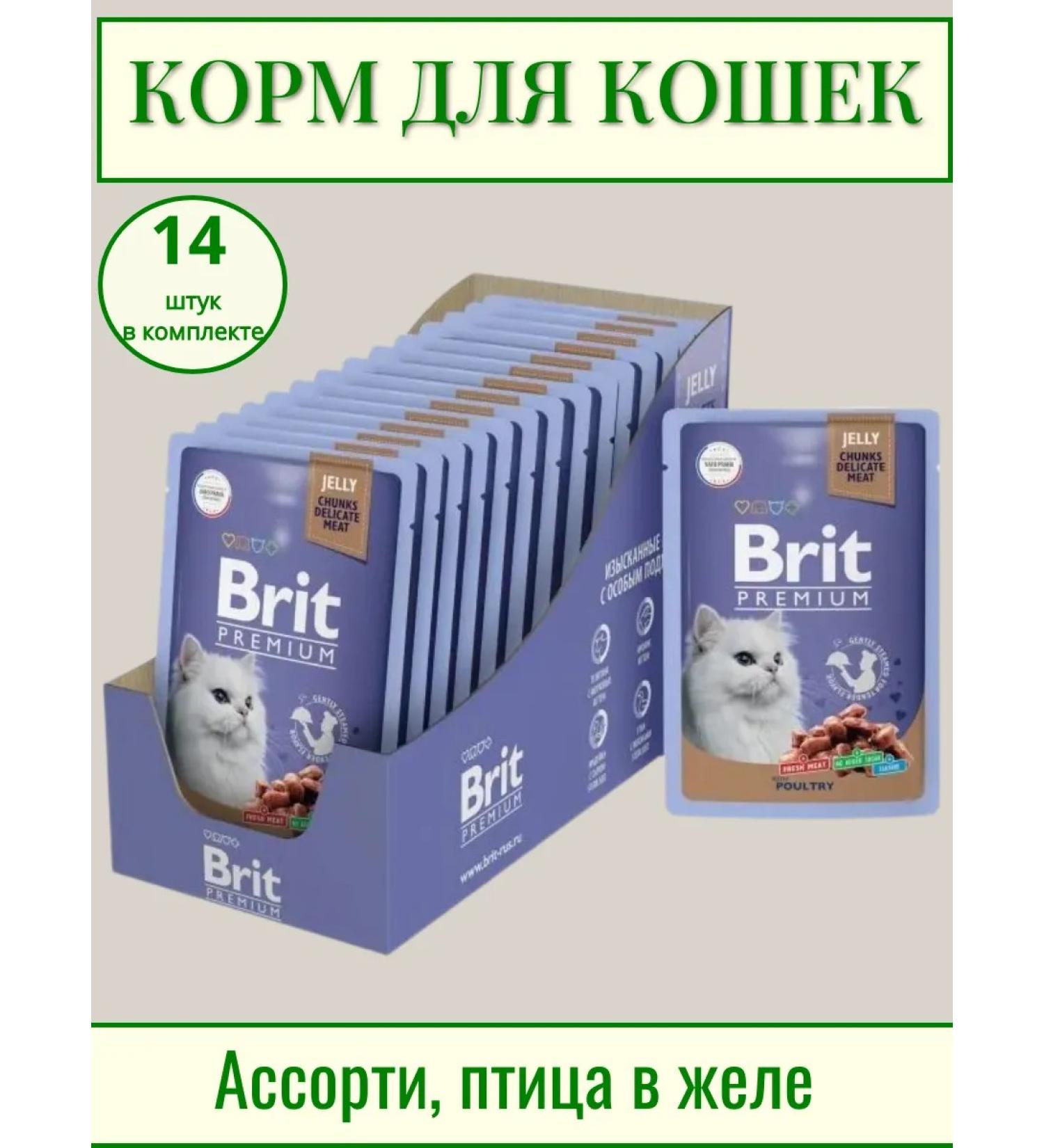 BRIT PREMIUM Cat food assorted poultry in jelly 14 pcs x 85 g - Buy Online on GoSupps.com