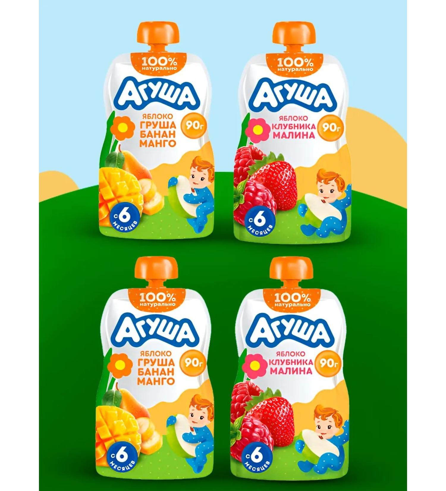 AGUSHA Assorted puree fruit baby 4x90g - Buy Online on GoSupps.com