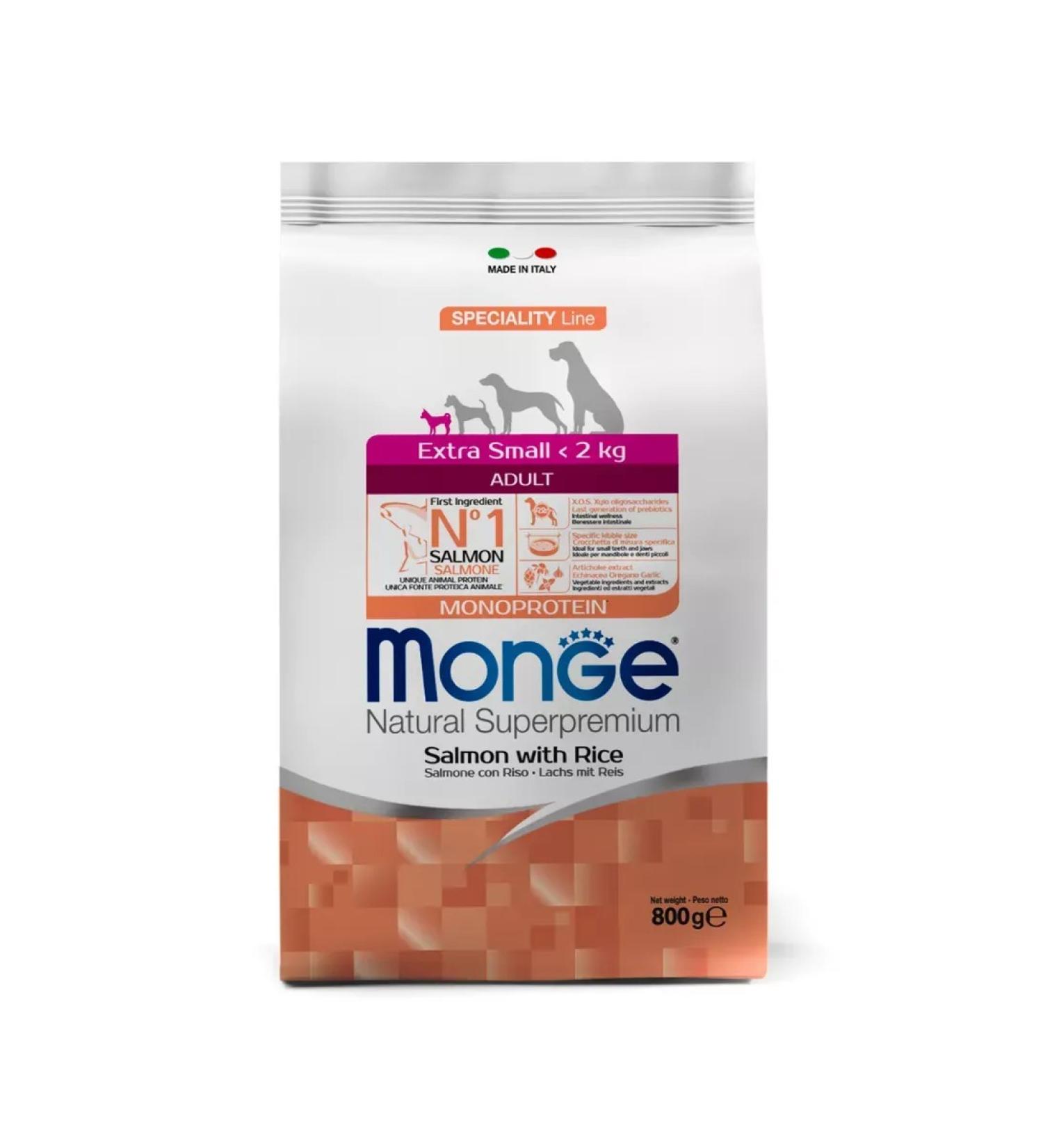 MONGE Dry food for dogs Extra Small Adult with salmon 800 grams - Buy Online on GoSupps.com