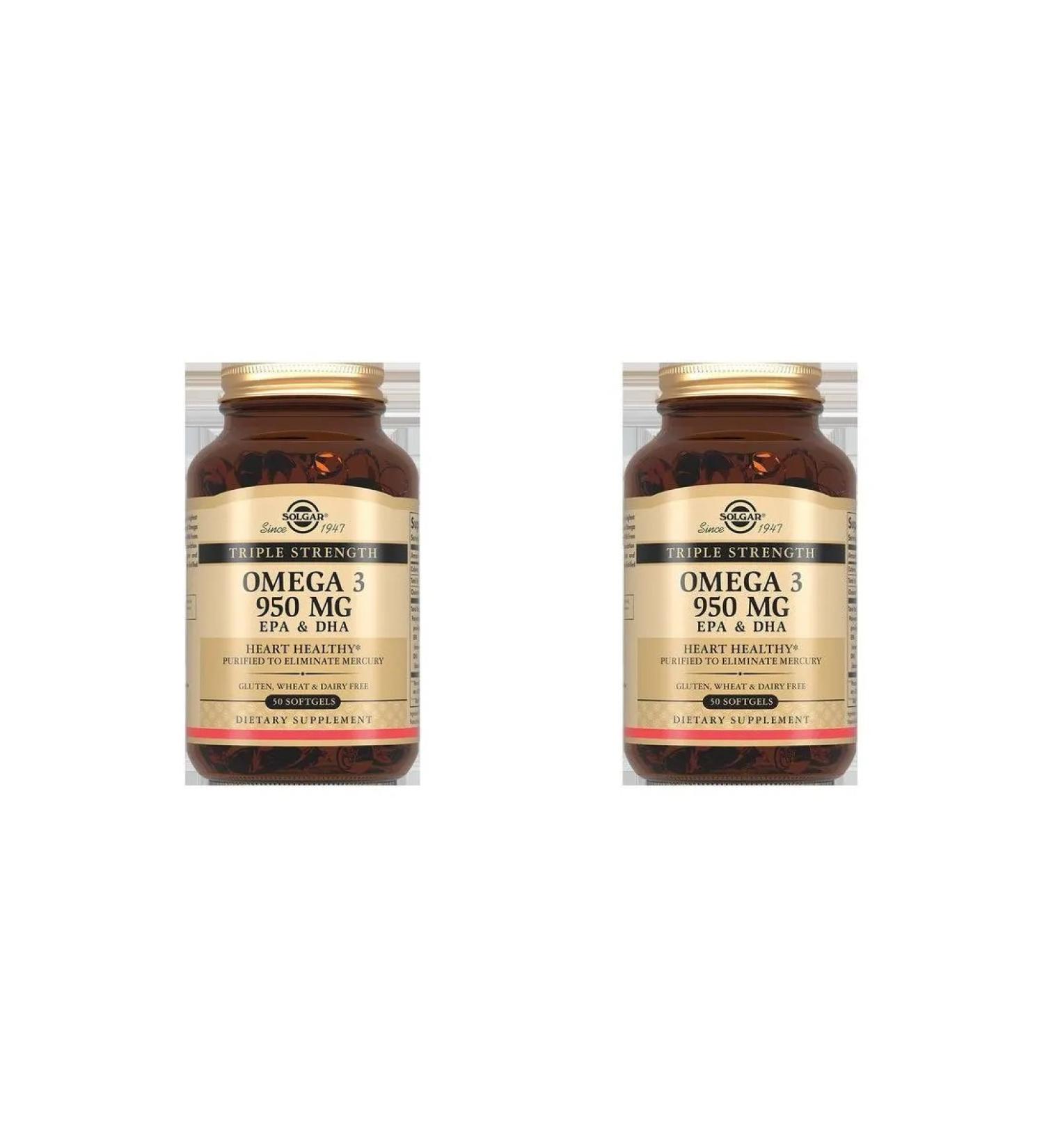 SOLGAR Triple omega -3 950mg EPK and DGK N50 caps - 2pcs - Buy Online on GoSupps.com