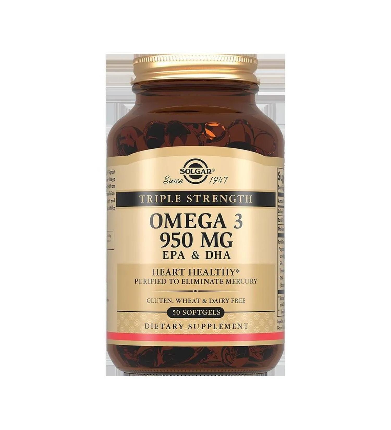 SOLGAR Triple omega-3 950mg EPK and DGK N50 caps - Buy Online on GoSupps.com