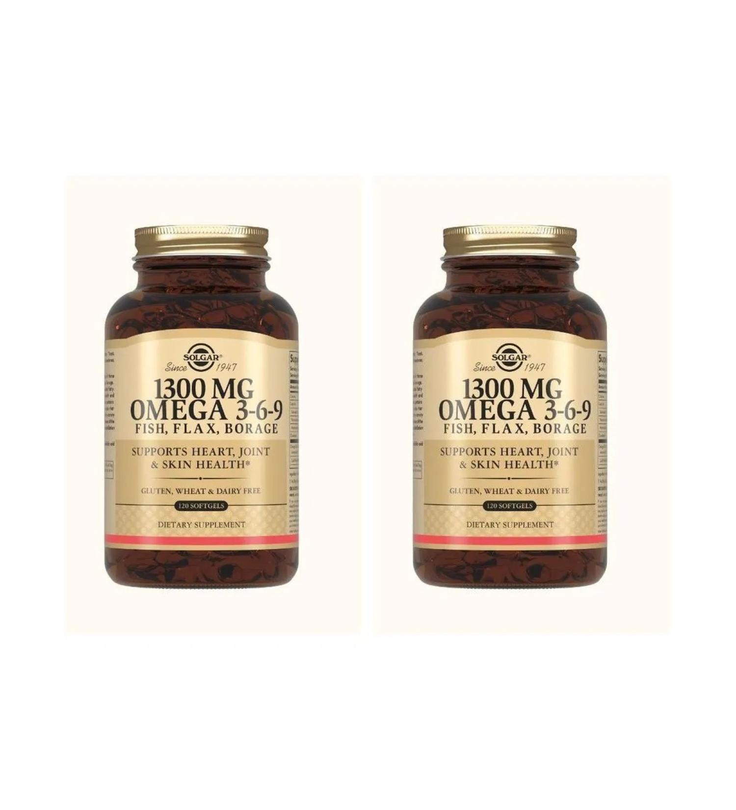 SOLGAR Fatty acid complex 1300 mg omega 3-6-9 n120 caps-2pcs - Buy Online on GoSupps.com