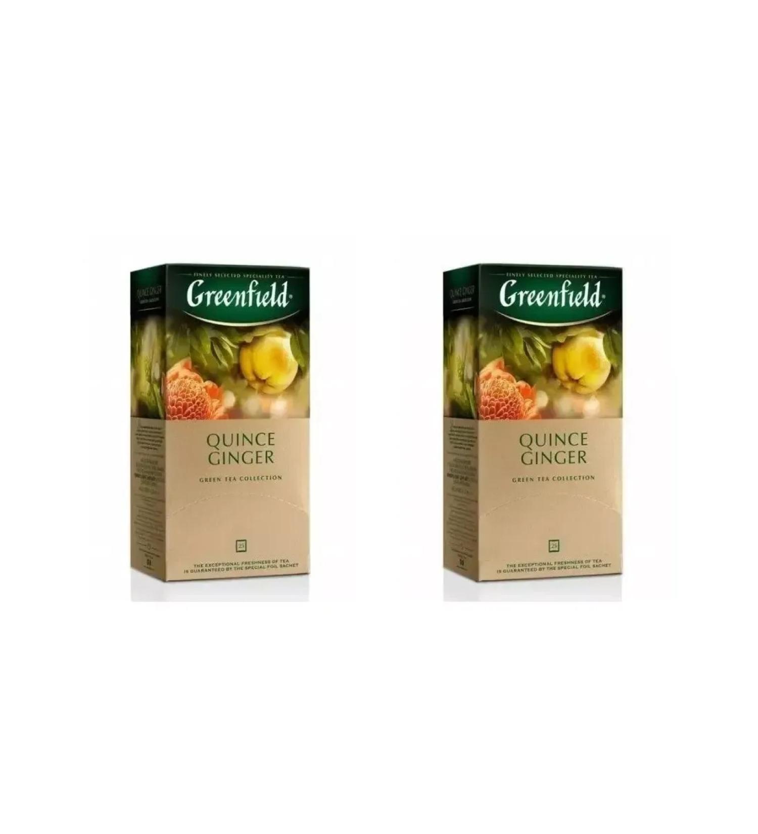 Greenfield Green tea quince ginger 25 bags - Buy Online on GoSupps.com