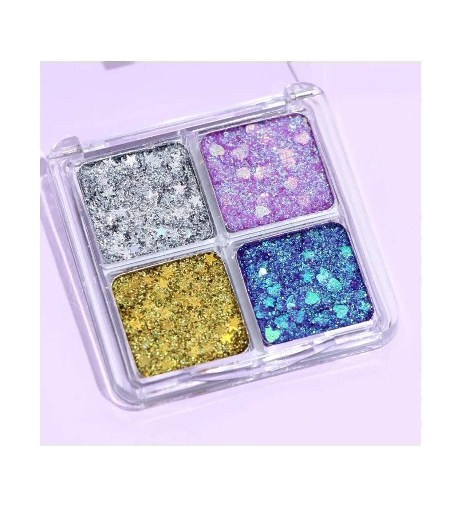 Bright set of shadows with glitter for expressive eyes
