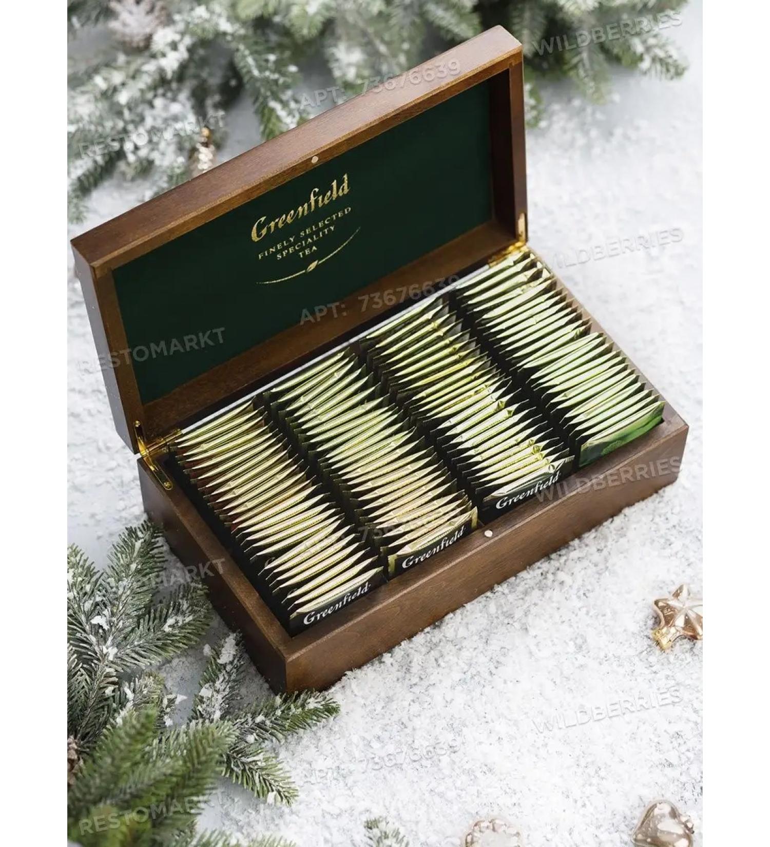 Greenfield gift set in a wooden box 8 types of tea - Buy Online on GoSupps.com