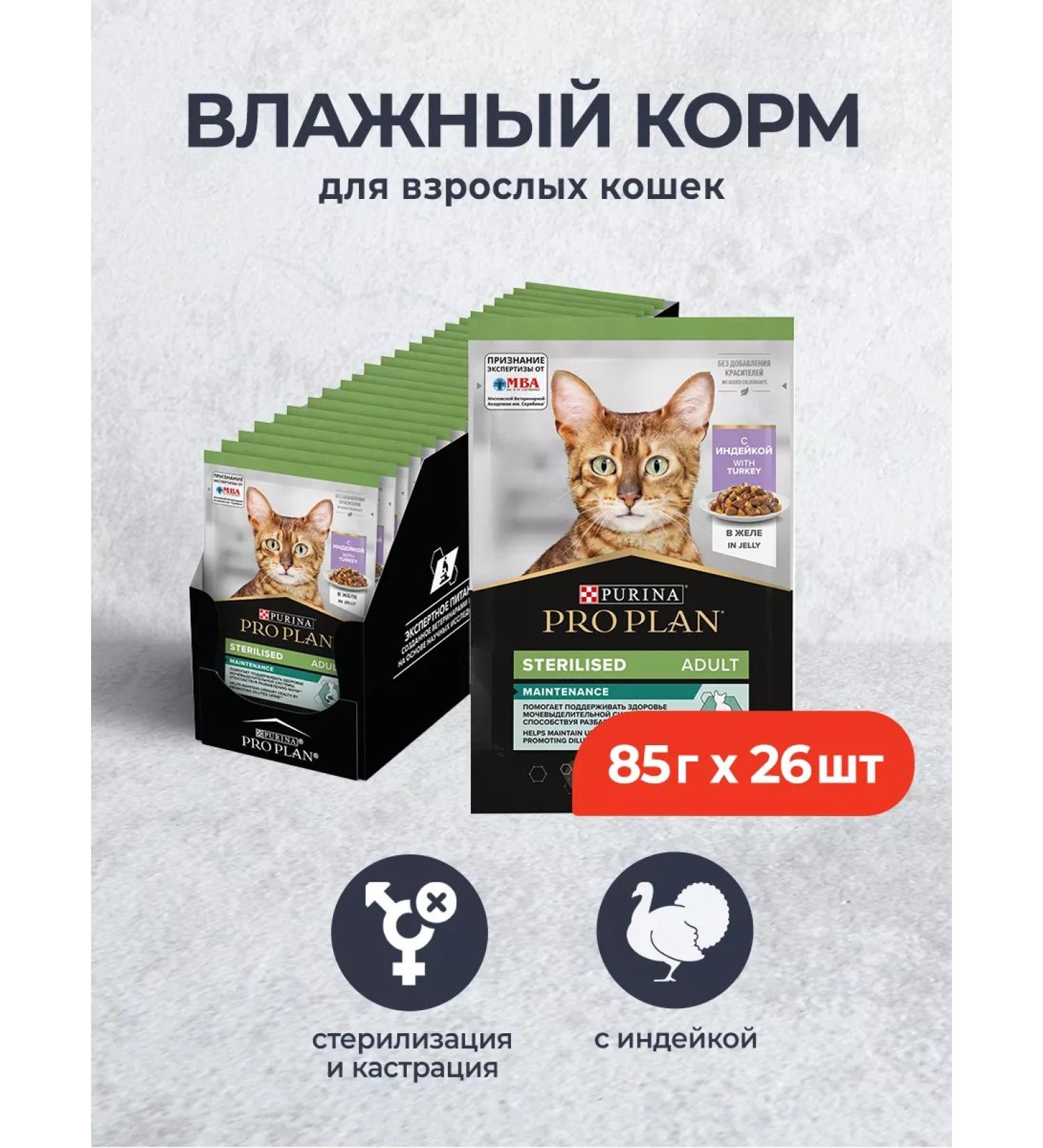 PRO PLAN Spider for sterilized cats of jelly with turkey 85 g x 26 pcs - Buy Online on GoSupps.com