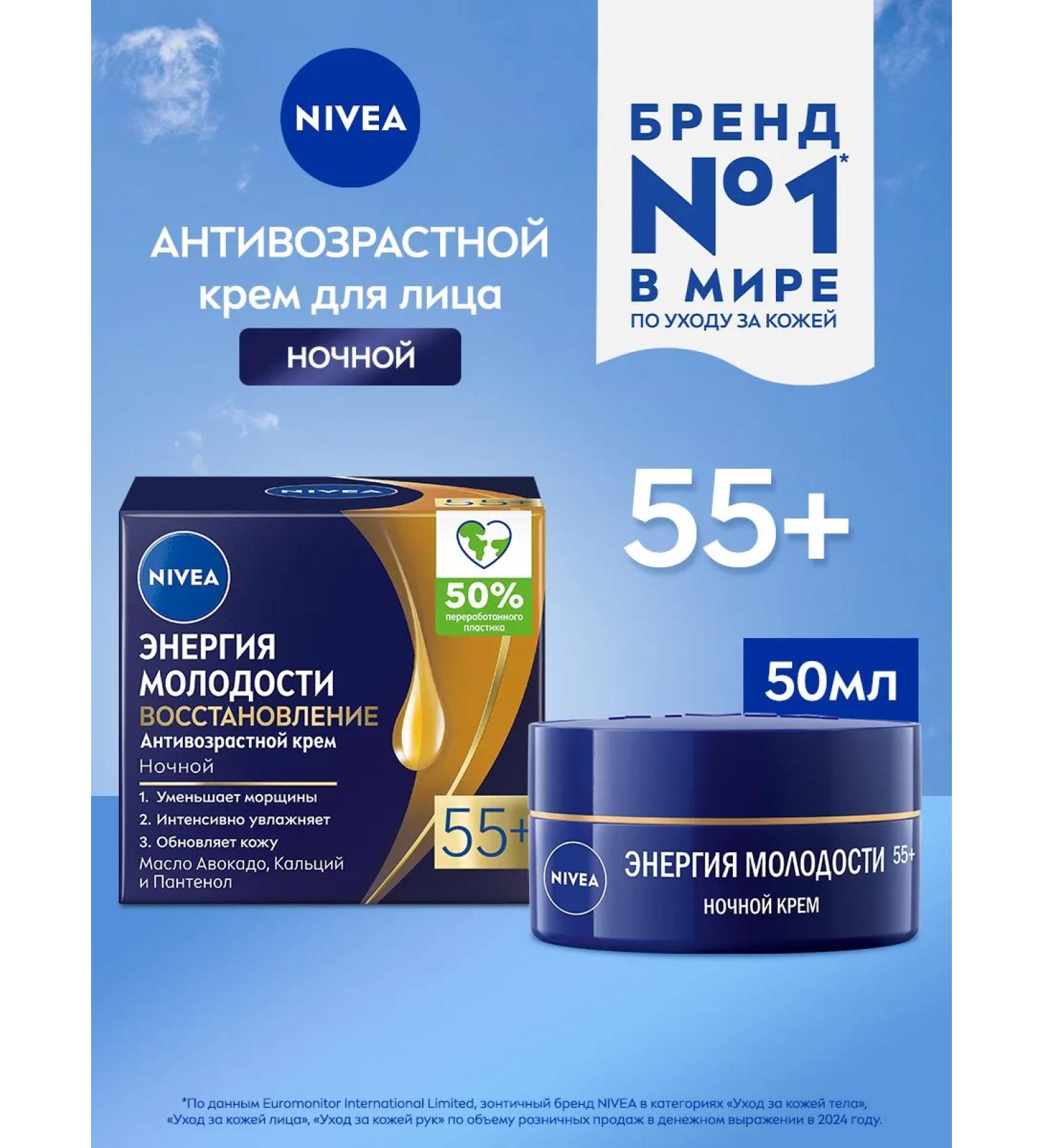 NIVEA Anti -aging night face cream 55+ against wrinkles 50 ml - Buy Online on GoSupps.com