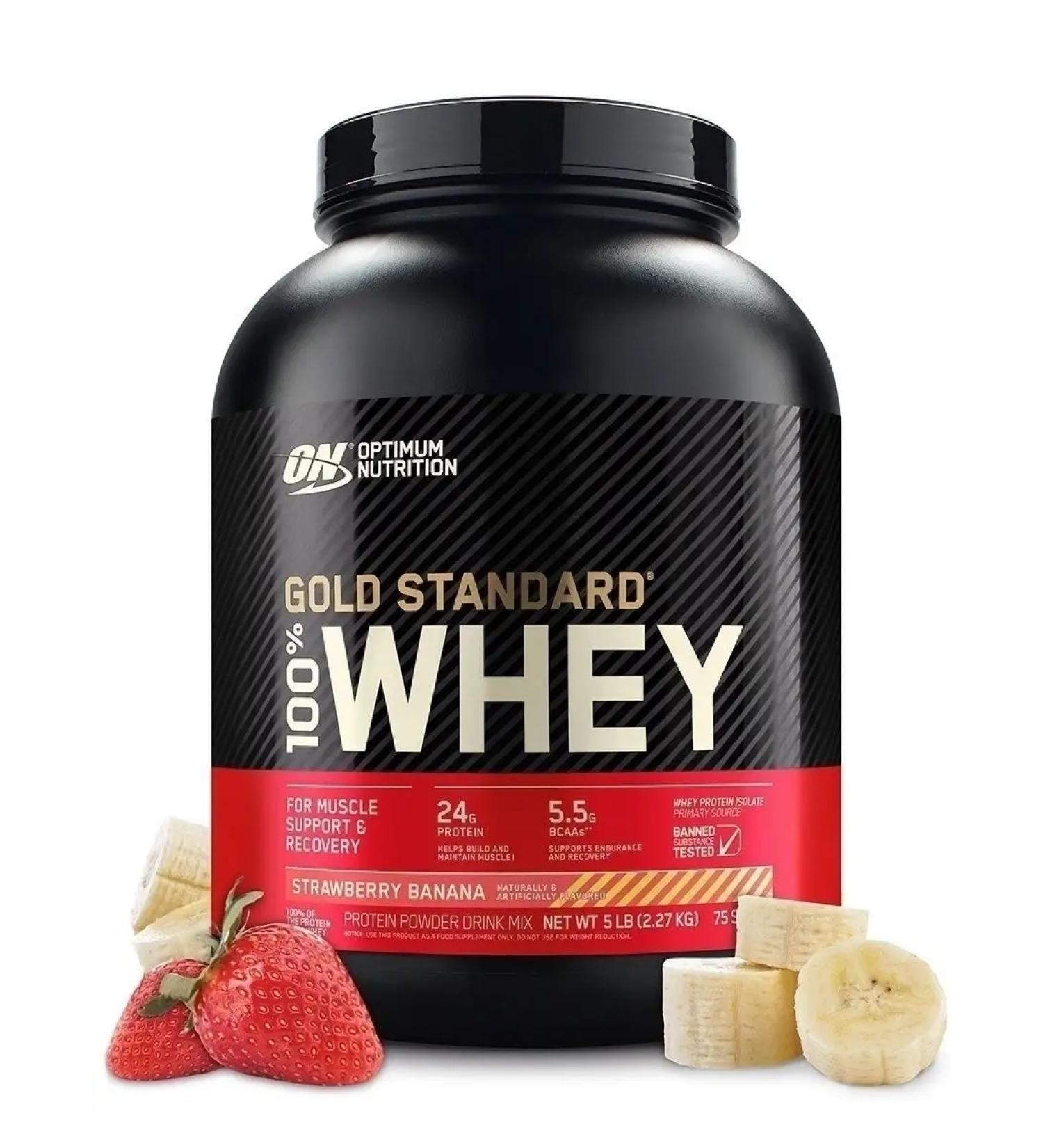Optimum Nutrition Protein Gold Standard 100% Whey 2270 g - Banan Strawberry - Buy Online on GoSupps.com
