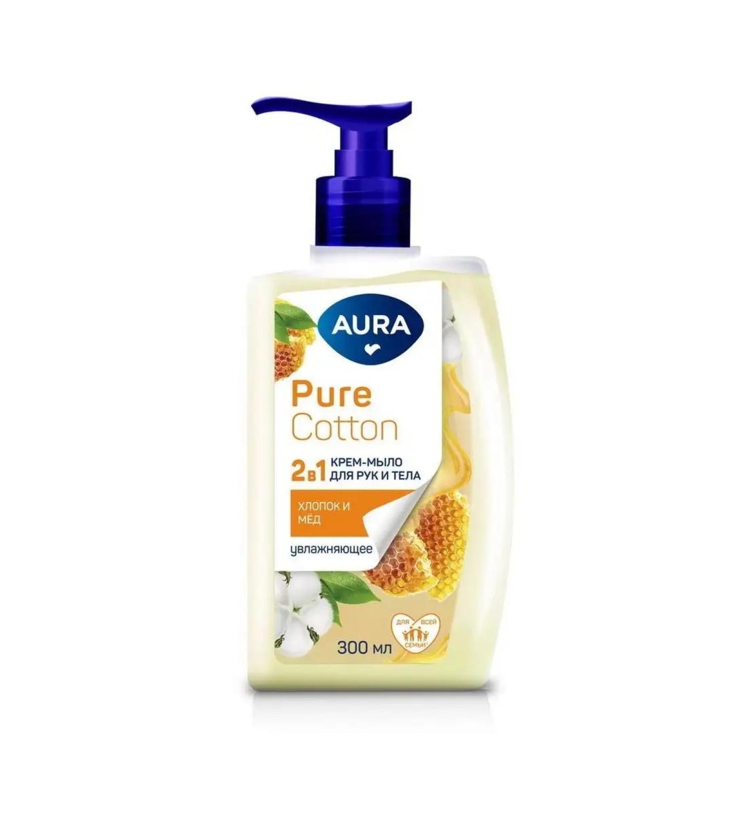 Aura Cream-soap 2B1 cotton and honey 300ml - Buy Online on GoSupps.com