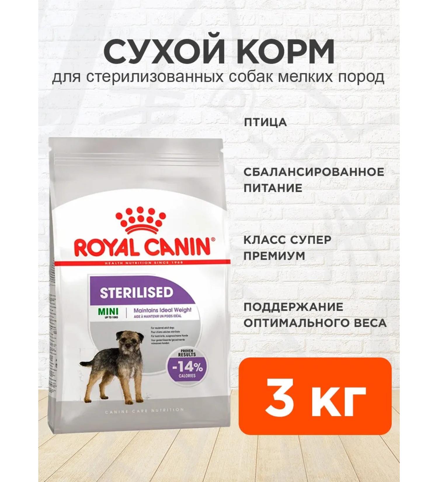 ROYAL CANIN Dry food for dogs of small breeds mini sterilized 3 kg - Buy Online on GoSupps.com
