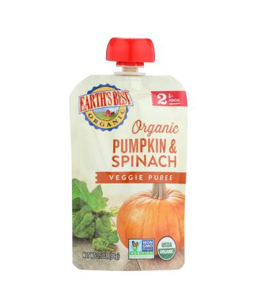 Earth's Best Organic Pumpkin and Spinach Baby Food Puree - Stage 2 - Case of 12 - 3.5 oz.