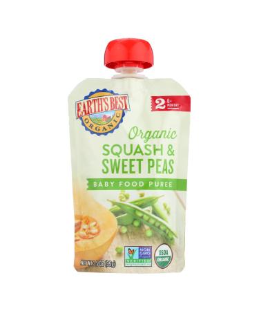 Earth's Best Organic Squash and Sweet Peas Baby Food Puree - Stage 2 - Case of 12 - 3.5 oz.