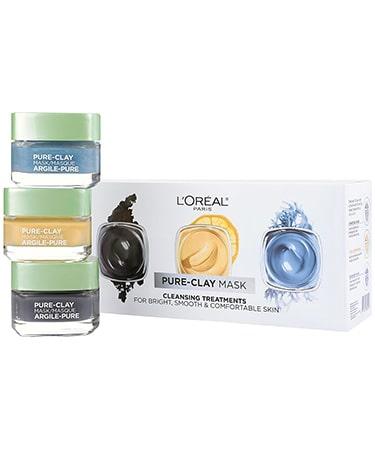 L'Oreal Skin Care Pure-Clay Face Mask Set Includes Face Mask With Charcoal Face Mask With Yuzu Lemon and Face Mask With Seaweed - 1 Kit Combo