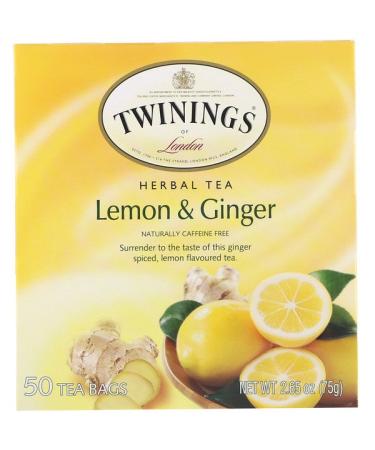 Twinings Herbal Tea Lemon & Ginger Caffeine Free 50 Tea Bags 2.65 oz (75 g)