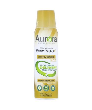 Aurora Nutrascience Micro-Liposomal Vitamin D-3+ Organic Fruit Flavor 3000 IU 5.4 fl oz (160 ml)