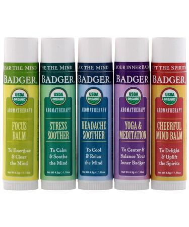 Badger Company Organic Aromatherapy Travel Kit 5 Pack .15 oz (4.3 g) Each