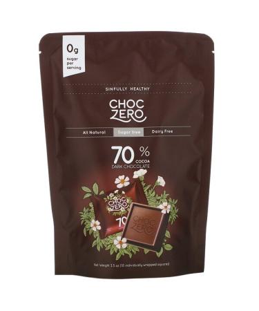 ChocZero 70% Cocoa Dark Chocolate Squares Sugar Free 10 Pieces 3.5 oz