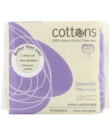 Cottons 100% Natural Cotton Coversheet Overnight Pads with Wings Heavy 10 Pads