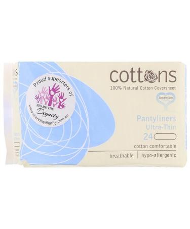 Cottons 100% Natural Cotton Coversheet Pantyliners Ultra-Thin 24 Liners