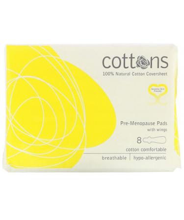 Cottons 100% Natural Cotton Coversheet Pre-Menopause Pads with Wings 8 Pads