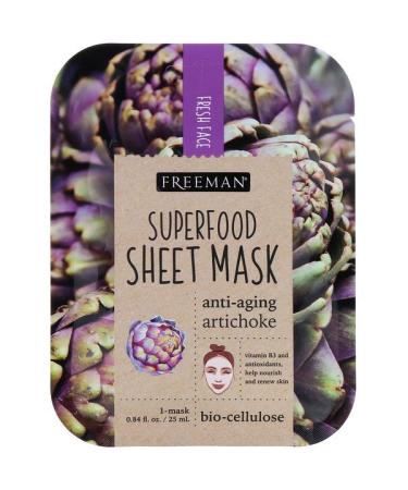 Freeman Beauty Superfood Sheet Mask Anti-Aging Artichoke 1 Mask 0.84 fl oz (25 ml)