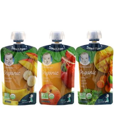 Gerber Organic Variety Pack Mango Apple Carrot Kale Apple Peach Banana Mango 9 Pouches 3.5 oz (99 g) Each
