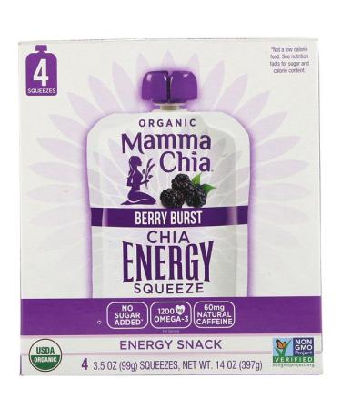 Mamma Chia Organic Chia Energy Squeeze Berry Burst 4 Pouches 3.5 oz (99 g) Each