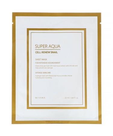 Missha Super Aqua Cell Renew Snail Sheet Beauty Mask 1 Sheet 0.84 fl oz (25 ml)