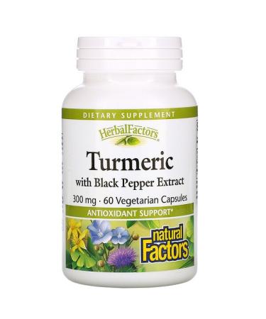 Natural Factors Herbal Factors Turmeric with Black Pepper Extract 300 mg 60 Vegetarian Capsules