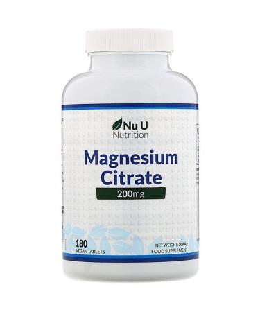 Nu U Nutrition Magnesium Citrate 200 mg 180 Vegan Tablets