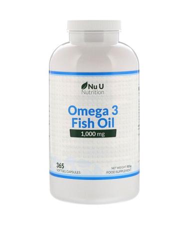 Nu U Nutrition Omega 3 Fish Oil 1000 mg 365 Softgel Capsules