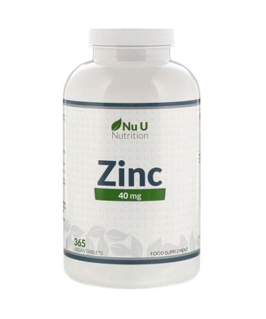 Nu U Nutrition Zinc 40 mg 365 Vegan Tablets