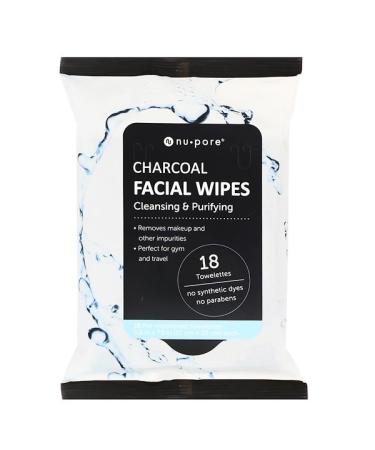 Nu-Pore Charcoal Facial Wipes 18 Pre-Moistened Towelettes