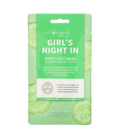 Nu-Pore Girl's Night In Sheet Beauty Face Mask Cucumber 1 Sheet 1.05 oz (29.7 g)