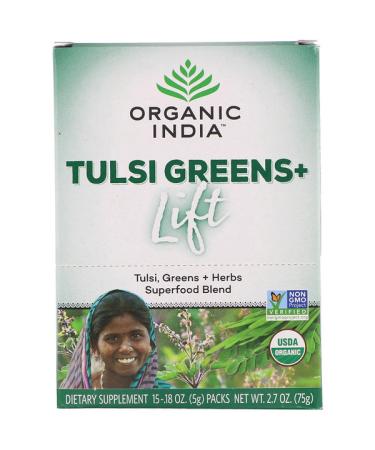 Organic India Tulsi Greens+ Lift Superfood Blend 15 Packs 0.18 oz (5 g) Each