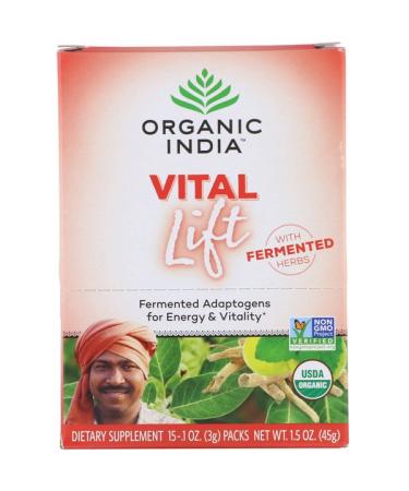Organic India Vital Lift Fermented Adaptogens 15 Packs 0.1 oz (3 g) Each