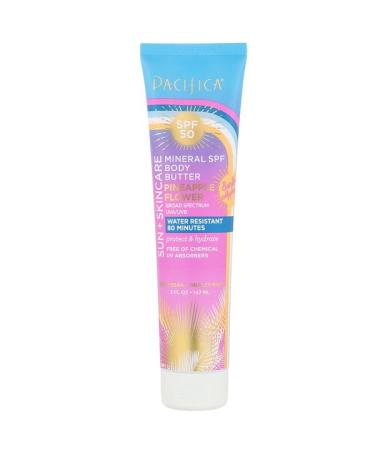 Pacifica Sun + Skincare Mineral SPF Body Butter SPF 50  Pineapple Flower 5 fl oz (147 ml)