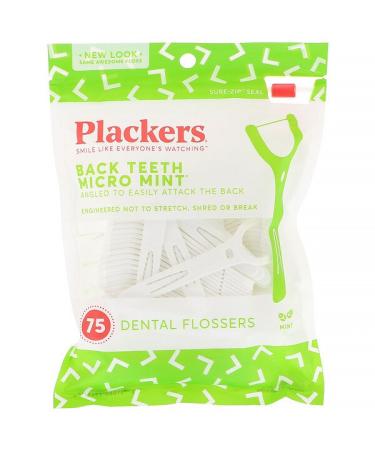 Plackers Back Teeth Micro Mint Dental Flossers Mint 75 Count