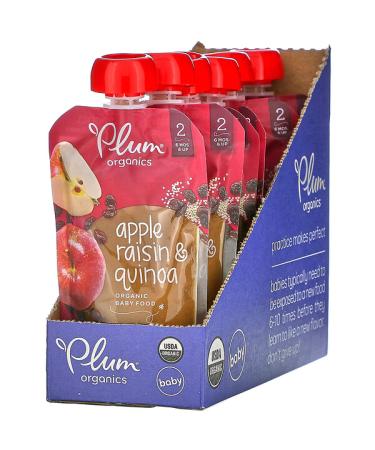 Plum Organics Organic Baby Food 6 Months & Up Apple Raisin & Quinoa 6 Pouches 3.5 oz (99 g) Each