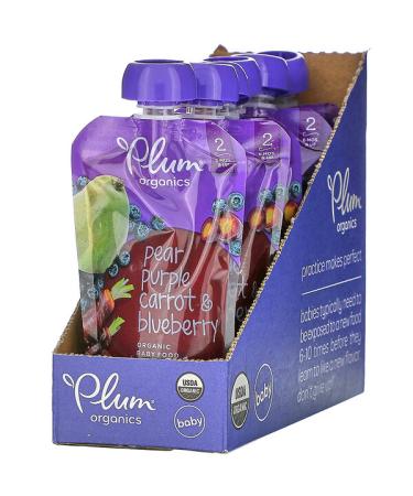 Plum Organics Organic Baby Food 6 Months & Up Pear Purple Carrot & Blueberry 6 Pouches 4 oz (113 g) Each
