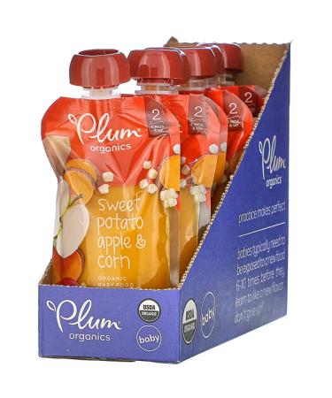 Plum Organics Organic Baby Food 6 Months & Up Sweet Potato Apple & Corn 6 Pouches 4 oz (113 g) Each