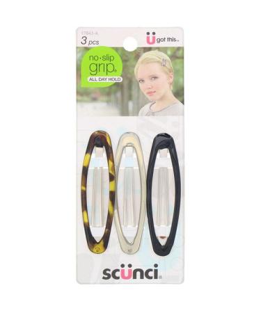 Scunci No Slip Grip Oval Clip All Day Hold Assorted Colors 3 Pieces